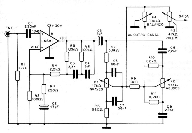 Figura 4 – Diagrama de 1 canal do pré-amplificador

