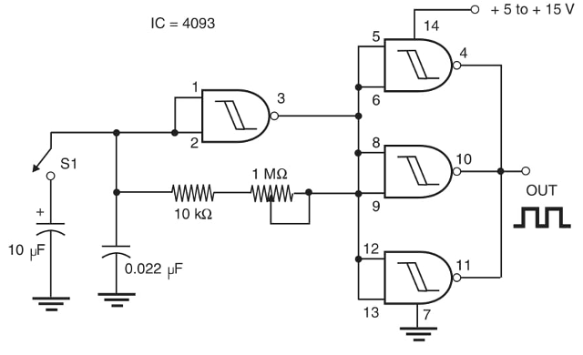 Figura 1 Gerador de passos usando o IC 4093.
