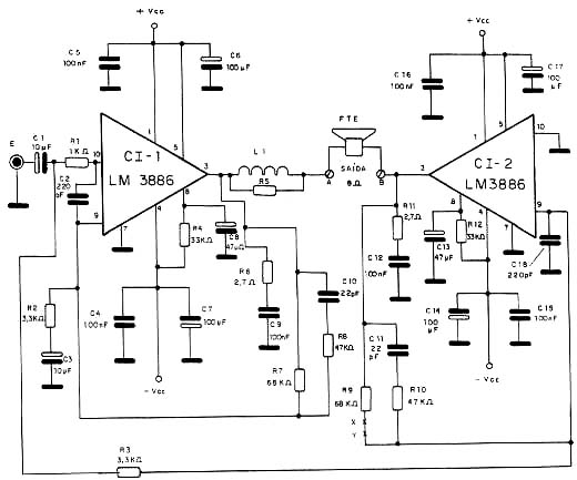 Diagrama de um dos canais do amplificador.
