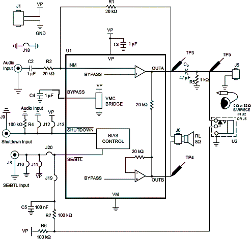 Figura 2 - Amplificador de 1 W para fone com o NCP4896 da On semiconductor.
