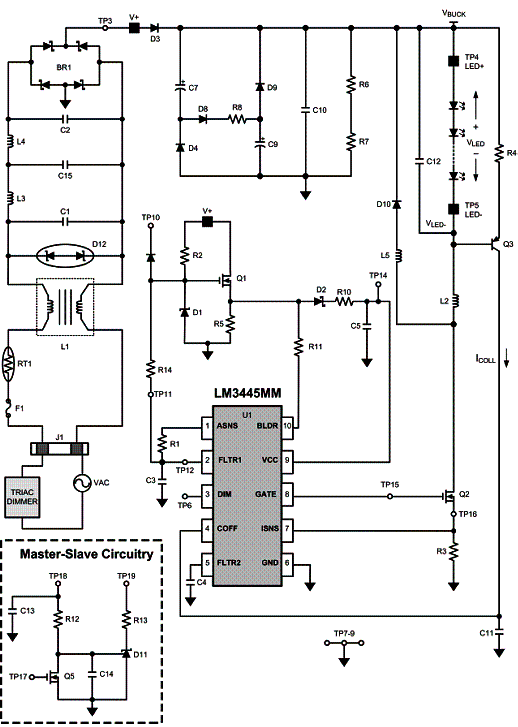 Figura 5 - Circuito prático fornecido pela Texas Instruments para o Lm<sup>3</sup>445MM 