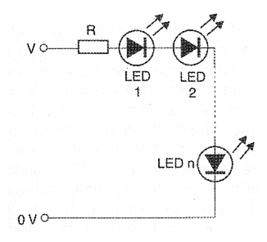 Figura 6 – Circuito simples com resistor limitador e LEDs em série
