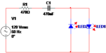 Figura 2 – Circuito para dois LEDs em 110 V
