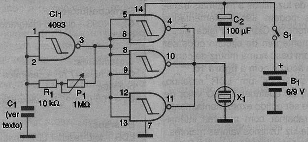 Circuito para teste do capacitor experimental.
