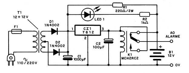 Fig. 8 - Carregador permanente para o alarme - circuito 3.
