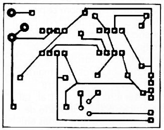 Fig. 4 — Desenho, em tamanho natural, da plaqueta de circuito impresso vista pelo lado cobreado.
