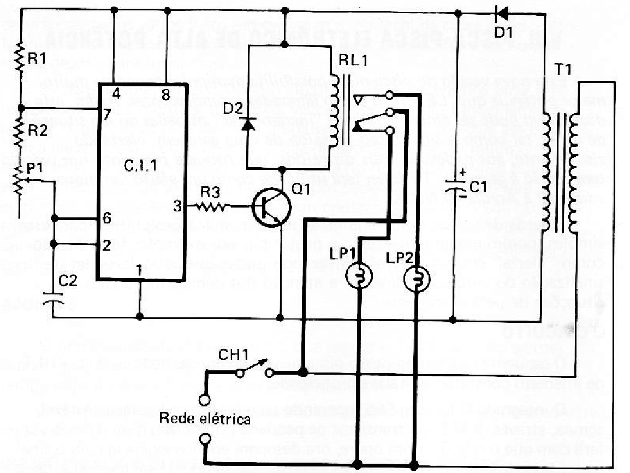 Fig. 1 — Diagrama esquemático do pisca-pisca eletrônico de 1000 W.
