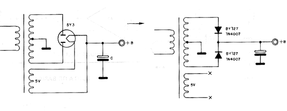 Figura 8 – Substituindo válvulas retificadoras por diodos
