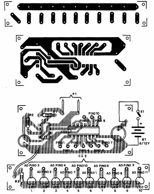 Placa de circuito impresso do Seqüencial de LEDs. 