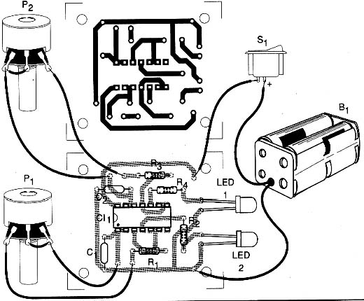 Leds aleatórios numa placa de circuito impresso. 