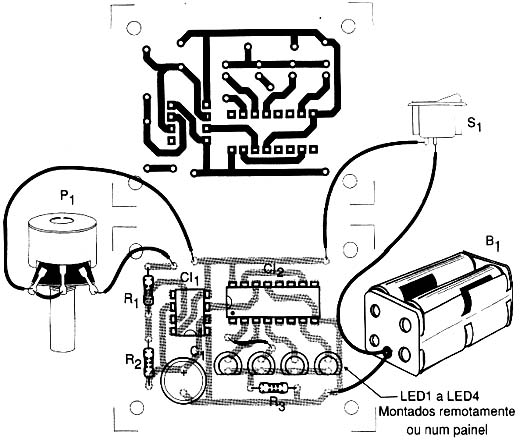 Placa do circuito de LEDs seqüenciais. 