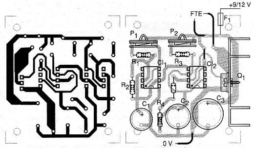 Placa de circuito impresso da sirene modulada. 