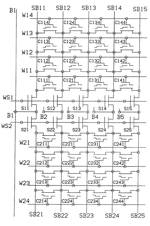Organização de uma EEPROM ou Memória Flash. W são as linhas que habilitam a gravação e SB são as linhas que contém os dados.  