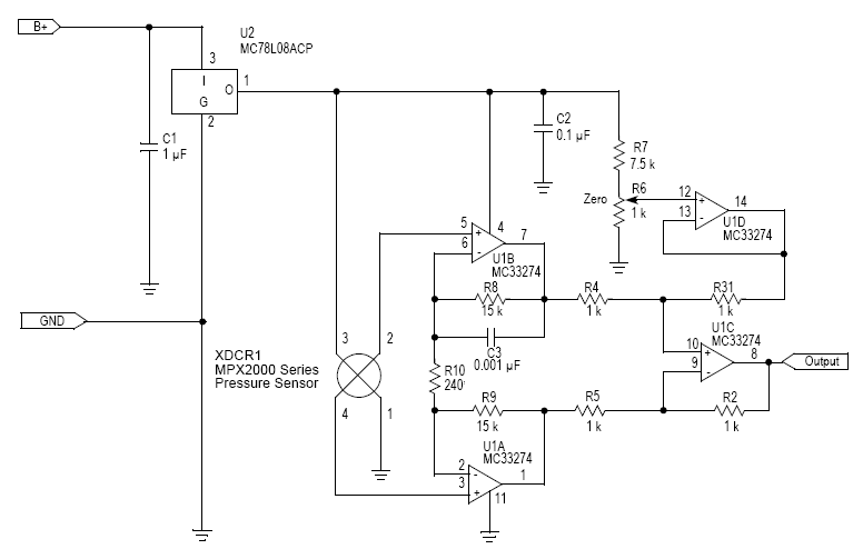Figura 2 - Amplificador com ajuste de offset para sensor de pressão. 