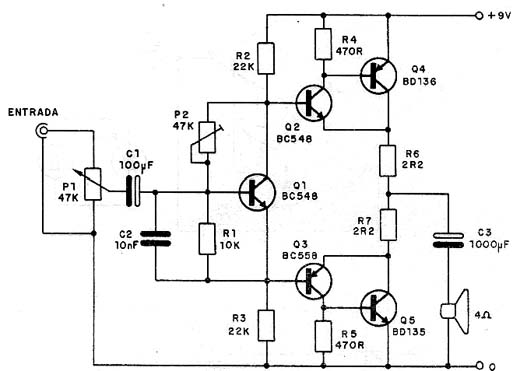 Amplificador transistorizado de média potência