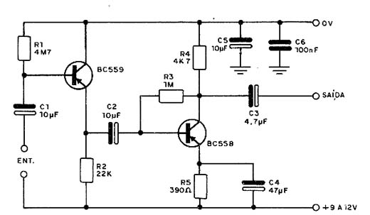 Pré-amplificador com transistor PNP 