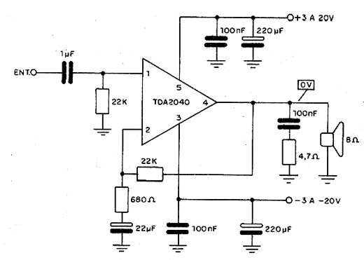  Amplificador de 8 W com o TDA2040 