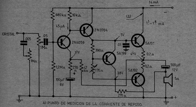  amplificador de 1 W com Transistores Complementares 
