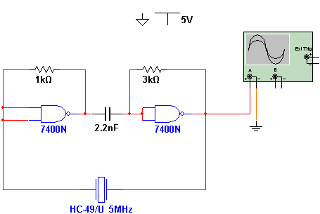 Oscilador de 5MHz com o 7404