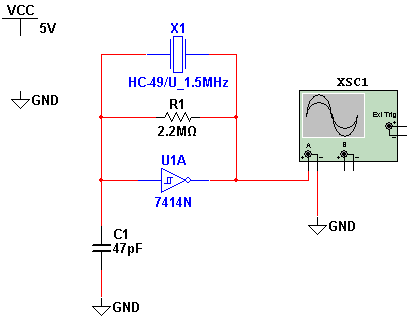 Oscilador XTAL de 1,5 MHz com o 7414