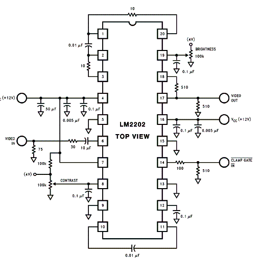 Figura 2 - Amplificador de vídeo com o Lm<sup>2</sup>202. 