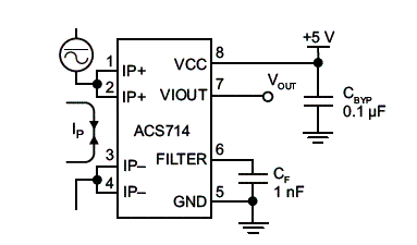 Figura 1 - Circuito de aplicação do ACS714.

