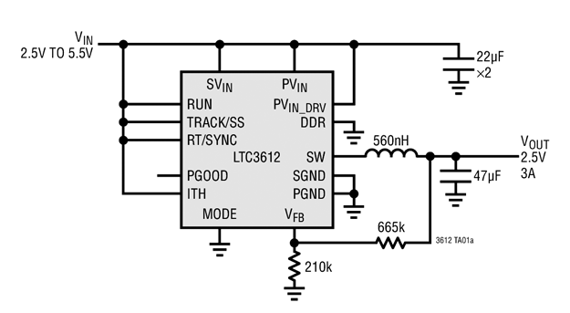 Figura 1 – Circuito de aplicação para 2,5 V x 3 A
