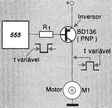 O 555 controlando um transistor de potência PNP. 
