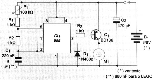 Diagrama completo do controle PWM usando um circuito integrado 555. 