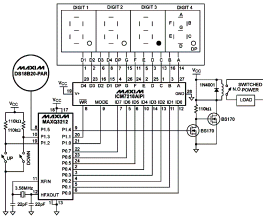 Diagrama completo do termostato-termômetro com o MAXQ3212. 