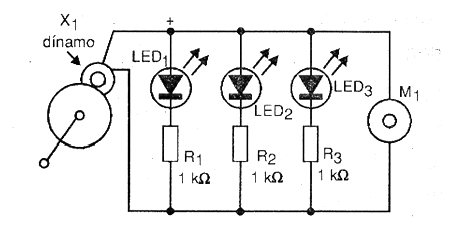 Figura 1 – Diagrama do experimento para acionamento de 3 LEDs e um motor (M1)
