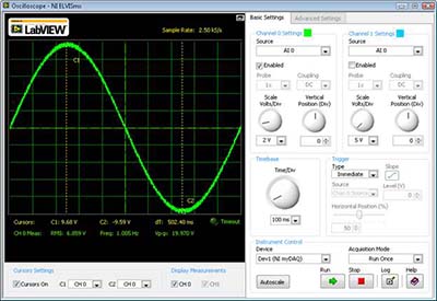Figura 6 – Osciloscópio do MyDAQ-LabVIEW
Figura 6 – Osciloscópio do MyDAQ-LabVIEW
