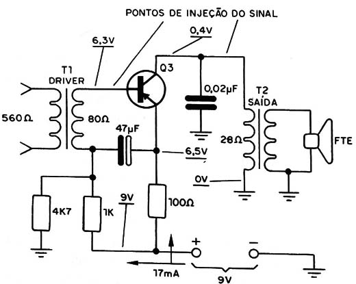 Figura 2 – Etapa de áudio com transformador
