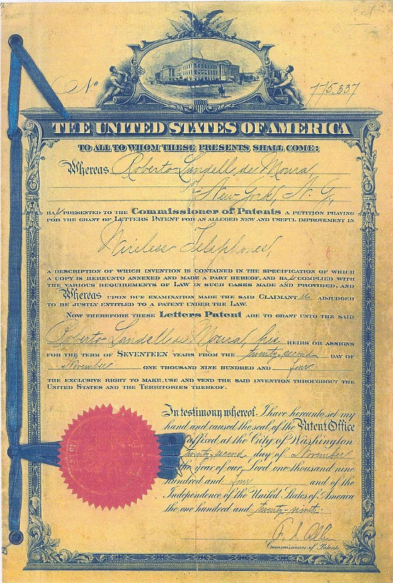 Figura 5 - Patente do telefone sem fio nos Estados Unidos – Novembro de 1904
