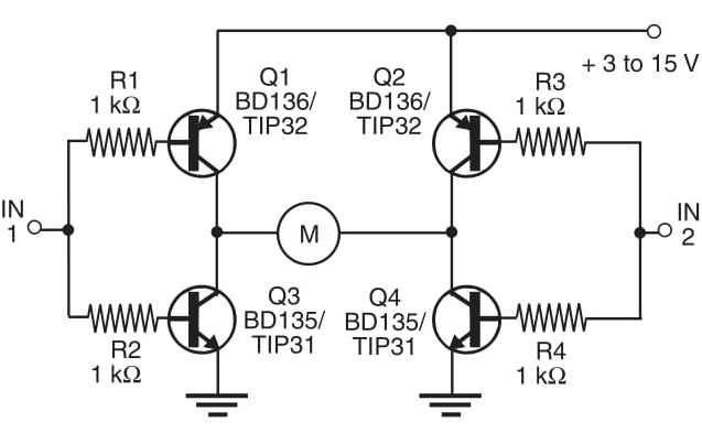 Figura 1 - Ponte completa usando transistores bipolares complementares.
