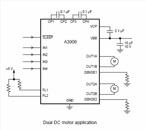 Figura1 -  Circuito de controle para dois motores de corrente contínua com corrente até 1 A.
