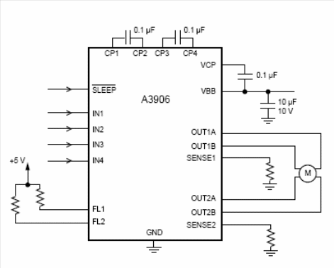 Figura 2 - Controlando um motor de passo com corrente até 1 A, utilizando o circuito integrado A3906 da Allegromicro.
