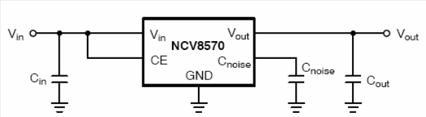  Circuito regulador de tensão com o LDO NCV8570 da On Semiconductor.
