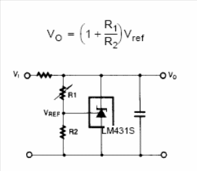 Figura 1- Regulador tipo shunt para correntes de 1 a 100 mA utilizando o LM431S da Fairchild.
