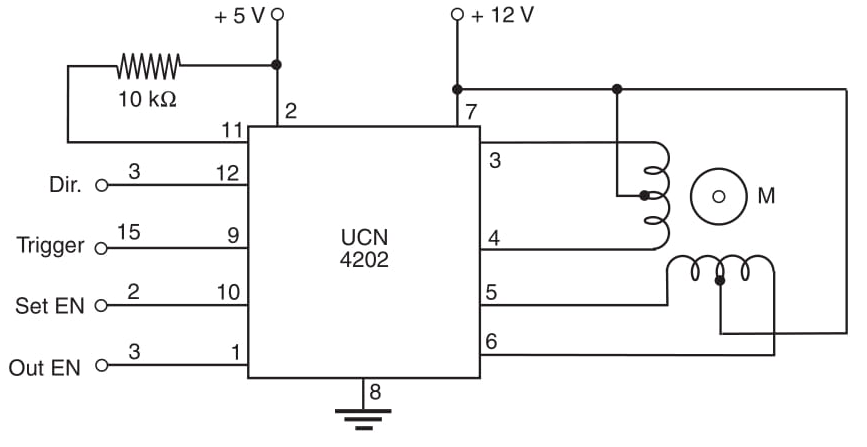 Figura 1 - Controle do motor de passo usando o UCN4202.
 Figura 1 - Controle do motor de passo usando o UCN4202.