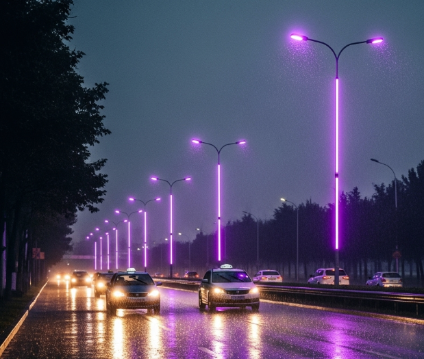 Figura 12 – A cor da iluminação muda conforme o tempo, adequando-se às necessidades de visibilidade dos condutores. 
