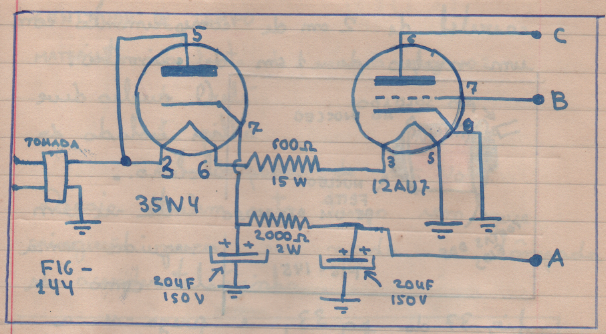 O diagrama do sistema experimental valvulado que criei nos anos 60.