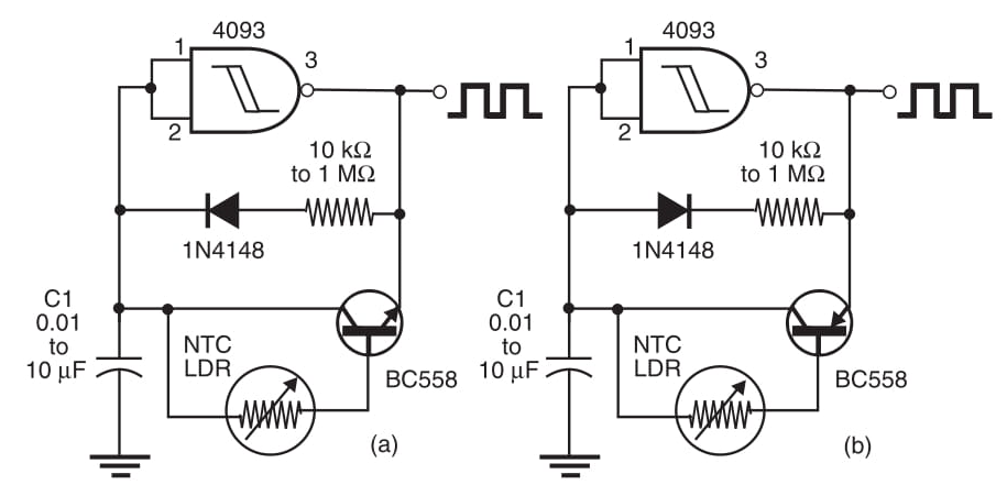 Figura 1 Oscilador controlado por luz / temperatura.
Figura 1 Oscilador controlado por luz / temperatura.