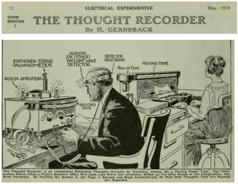 Figura 5 – A máquina de ditar cartas “pelo pensamento” de Hugo Gernsback

