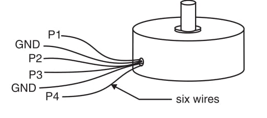 Figura 3 - Um motor de passo de quatro fases tem seis fios.
