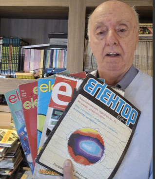 Figura 1 – Alguns exemplares de minhas revistas Elektor em diversos idiomas, além da original em alemão (português, grego, francês, etc)
