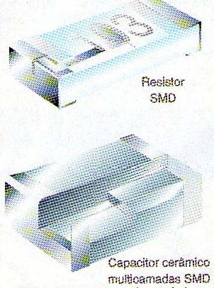 Resistor e capacitor cerâmico multicamadas em  invólucros SMD. 