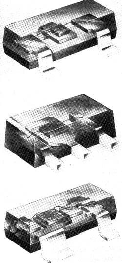 Transistores em invólucros para montagem em superfície. 