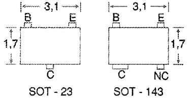 Invólucro SMD para transistores de uso geral (em mm). 