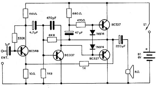 Amplificador transistorizado de 1/2 W. 